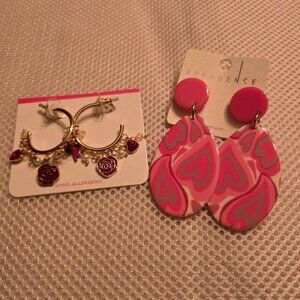2 pairs of heart themed earrings, very cute for any age